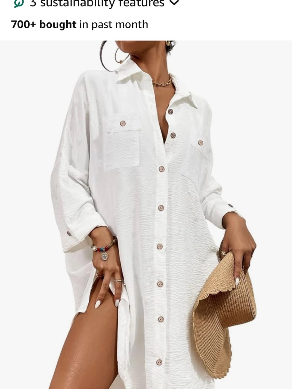 White Button-Front Women's Swim Coverup Shirt Dress